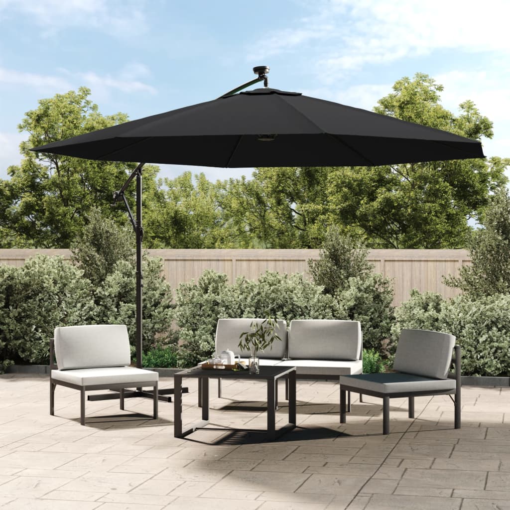 Cantilever Garden Parasol with LED Lights Black 350 cm