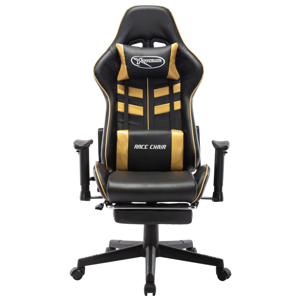 Gaming Chair with Footrest Black and Gold Artificial Leather