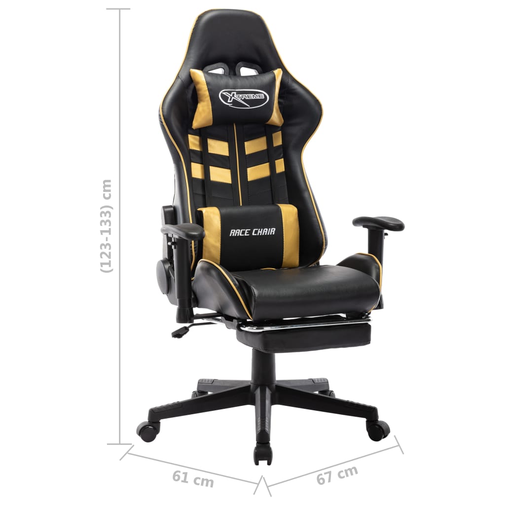 Gaming Chair with Footrest Black and Gold Artificial Leather