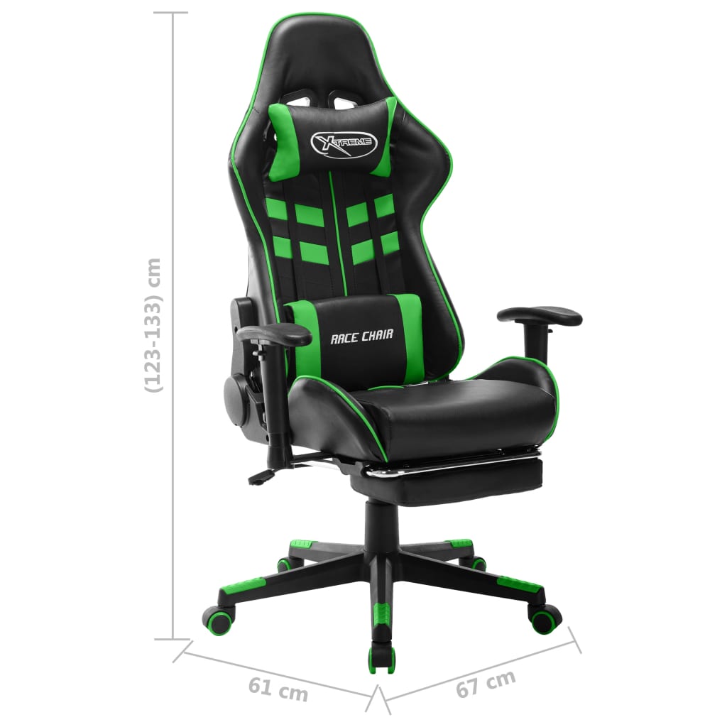 Gaming Chair with Footrest Black and Green Artificial Leather