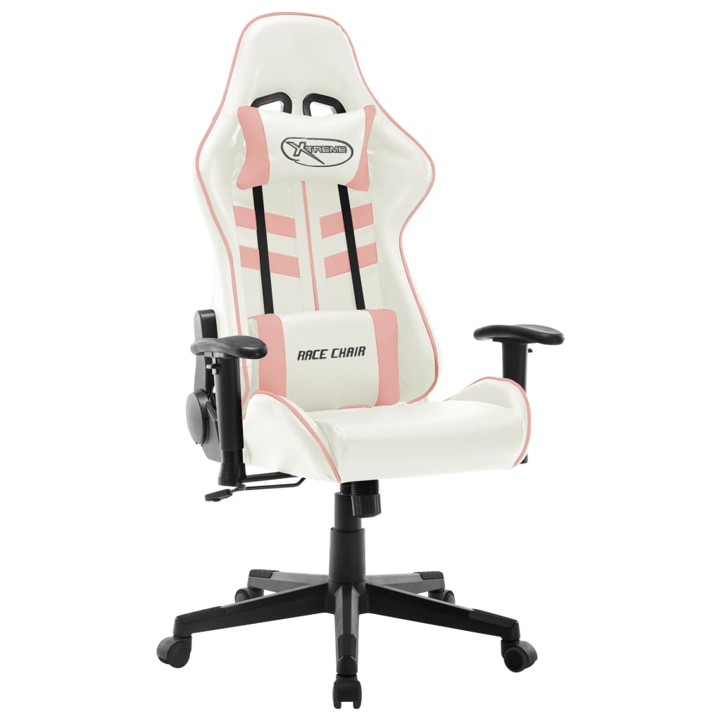 Gaming Chair White and Pink Artificial Leather