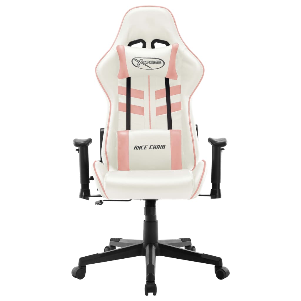 Gaming Chair White and Pink Artificial Leather