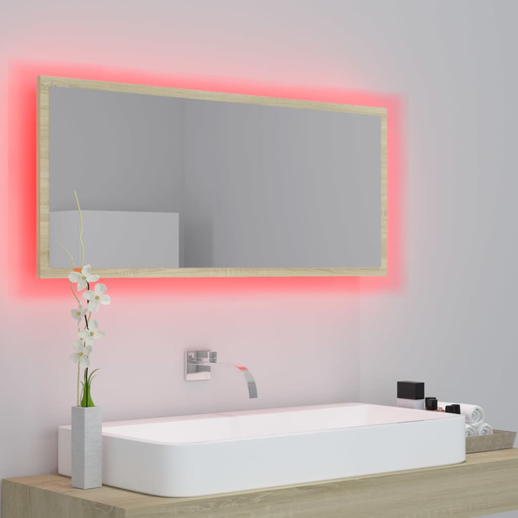 LED Bathroom Mirror Sonoma Oak 100x8.5x37 cm Acrylic