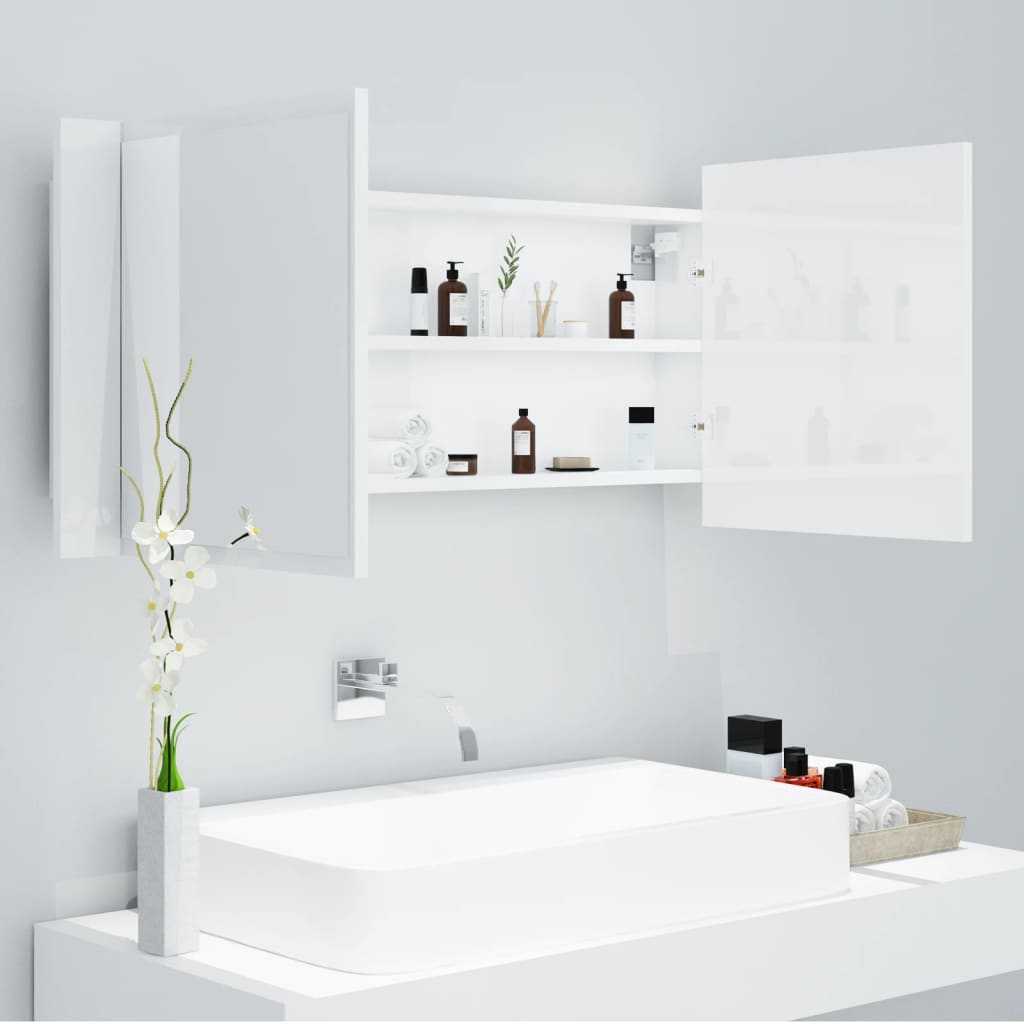 LED Bathroom Mirror Cabinet High Gloss White 100x12x45cm Acrylic