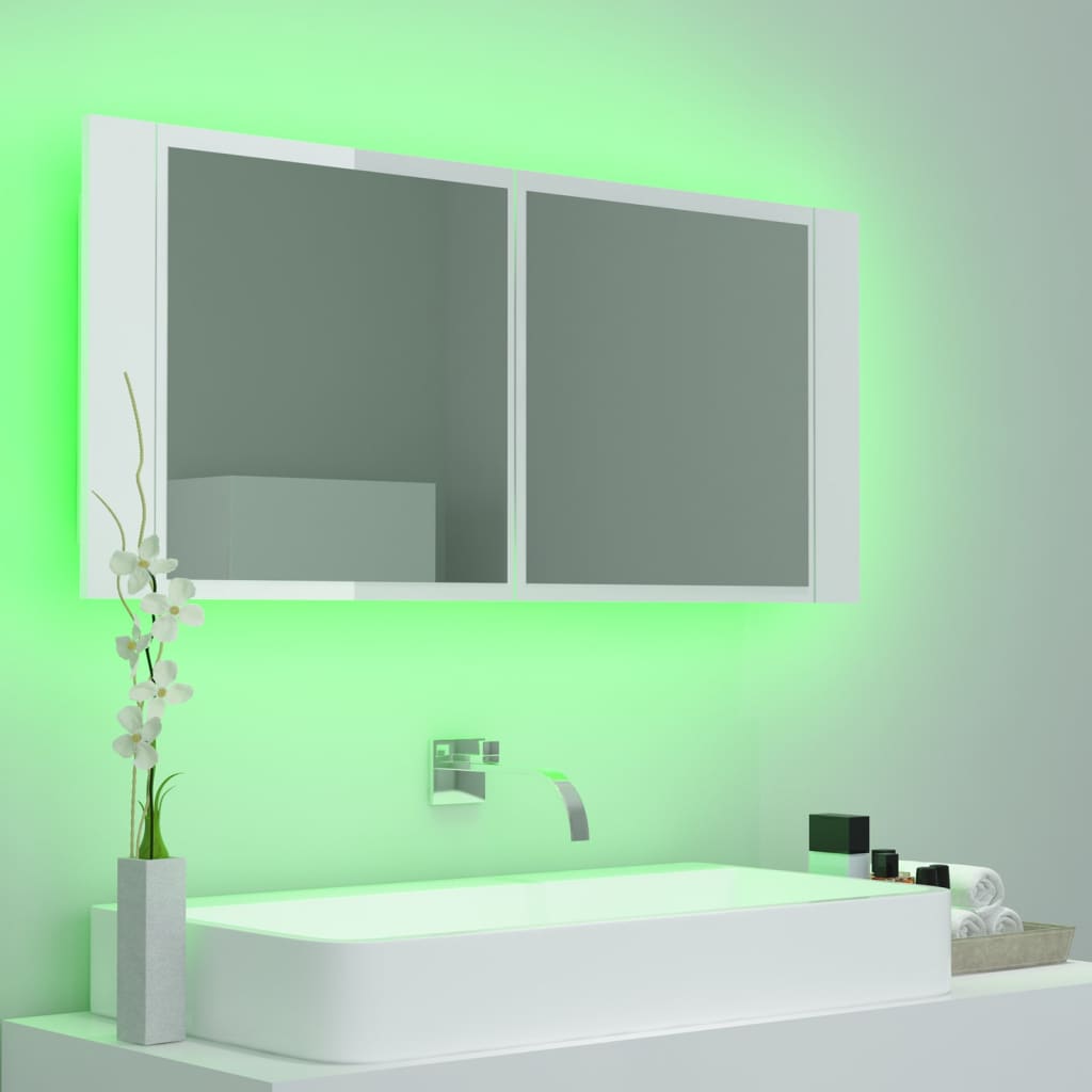 LED Bathroom Mirror Cabinet High Gloss White 100x12x45cm Acrylic