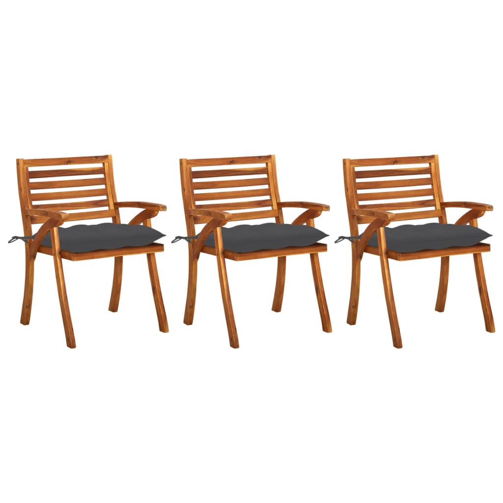 Garden Dining Chairs with Cushions 3 pcs Solid Acacia Wood