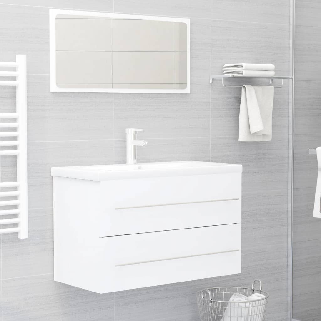 2 Piece Bathroom Furniture Set White Engineered Wood