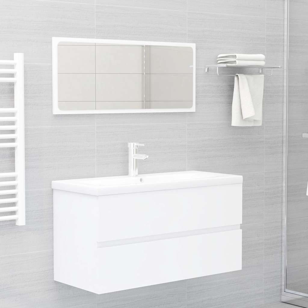 2 Piece Bathroom Furniture Set White Engineered Wood