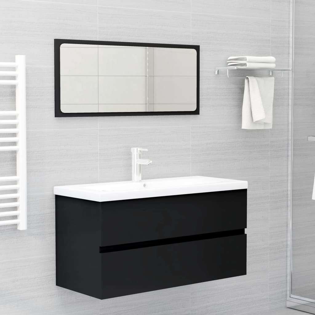 2 Piece Bathroom Furniture Set Black Engineered Wood