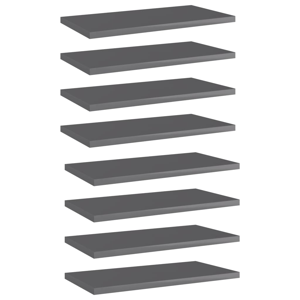 Bookshelf Boards 8 pcs High Gloss Grey 40x20x1.5 cm Engineered Wood