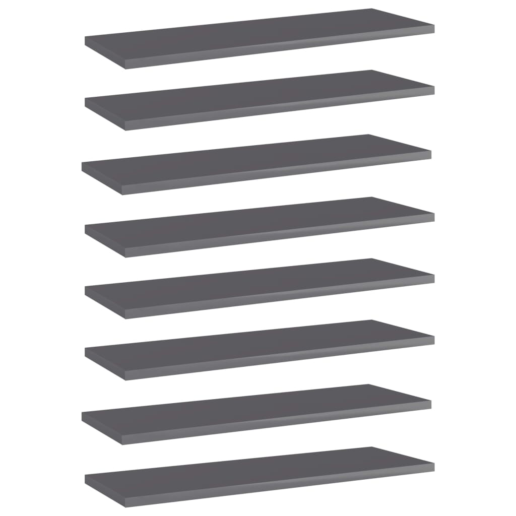 Bookshelf Boards 8 pcs High Gloss Grey 60x20x1.5 cm Engineered Wood