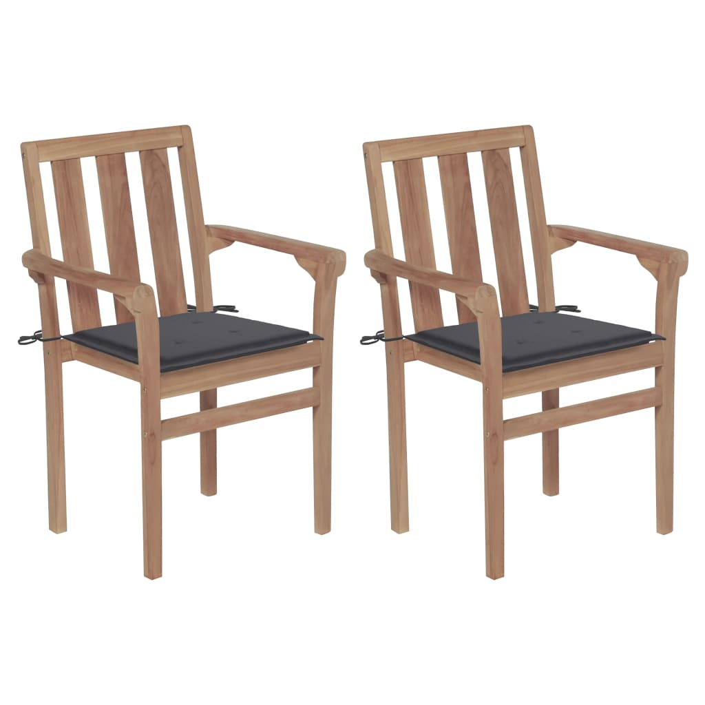 Garden Chairs 2 pcs with Anthracite Cushions Solid Teak Wood