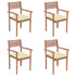 Garden Chairs 4 pcs with Cream White Cushions Solid Teak Wood