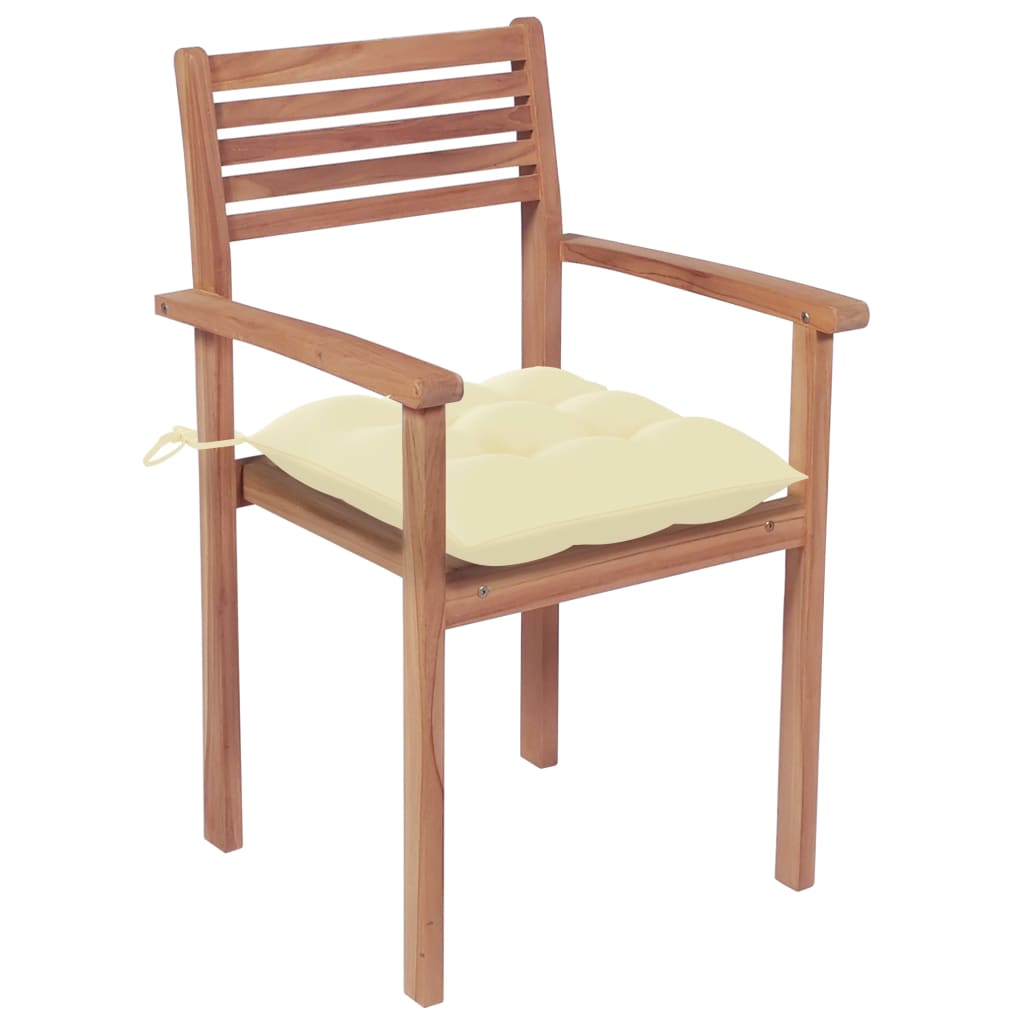 Garden Chairs 4 pcs with Cream White Cushions Solid Teak Wood