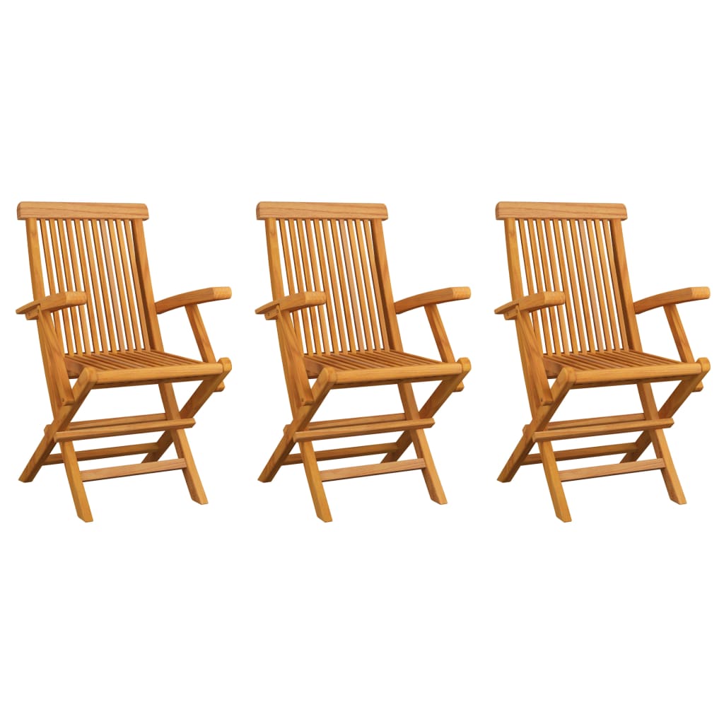 Garden Chairs with Cream White Cushions 3 pcs Solid Teak Wood