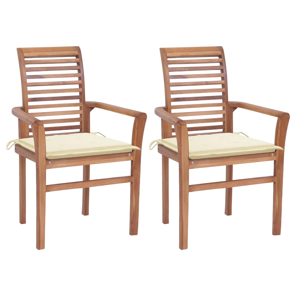 Dining Chairs 2 pcs with Cream Cushions Solid Teak Wood