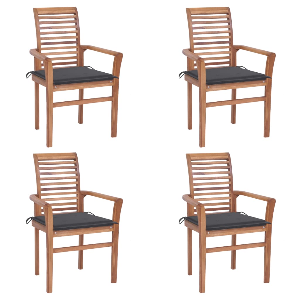 Dining Chairs 4 pcs with Anthracite Cushions Solid Teak Wood