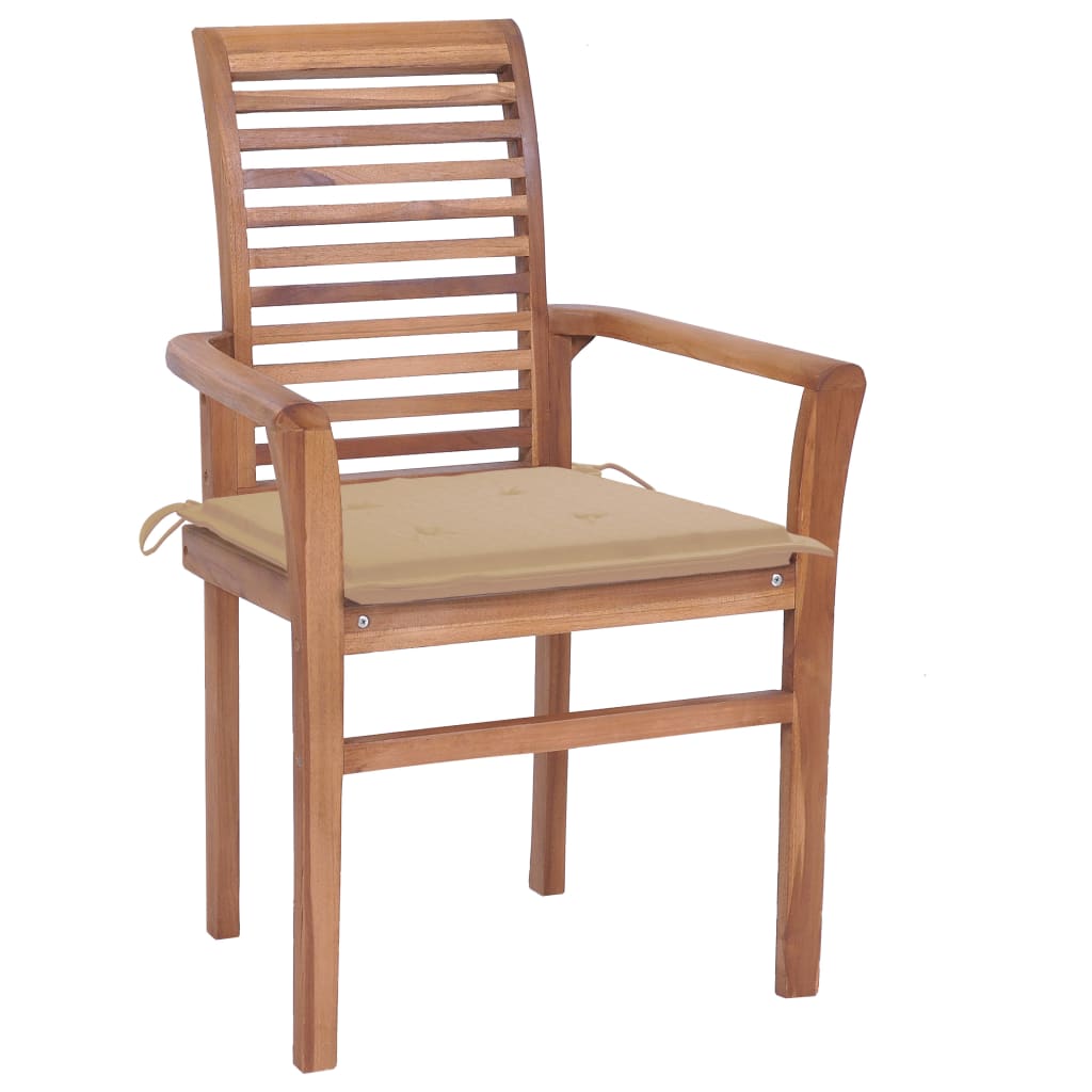 Dining Chairs 4 pcs with Beige Cushions Solid Teak Wood