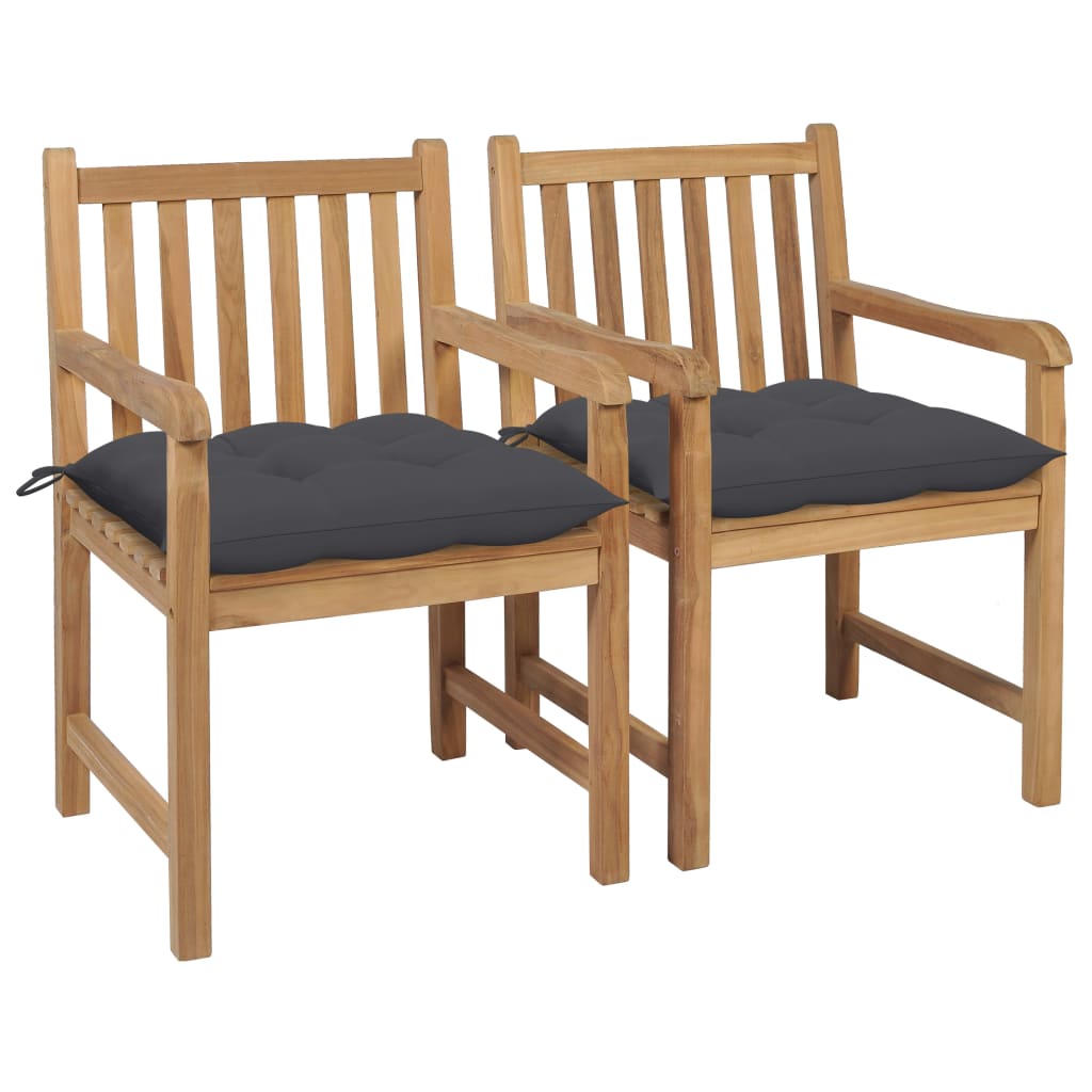 Garden Chairs 2 pcs with Anthracite Cushions Solid Teak Wood