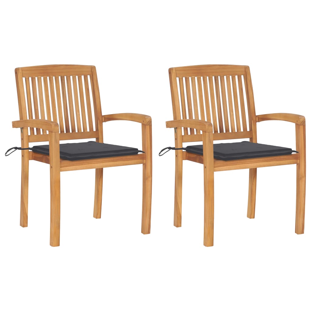 Garden Chairs 2 pcs with Anthracite Cushions Solid Teak Wood