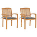 Garden Chairs 2 pcs with Grey Cushions Solid Teak Wood