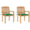 Garden Chairs 2 pcs with Green Cushions Solid Teak Wood