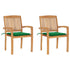 Garden Chairs 2 pcs with Green Cushions Solid Teak Wood