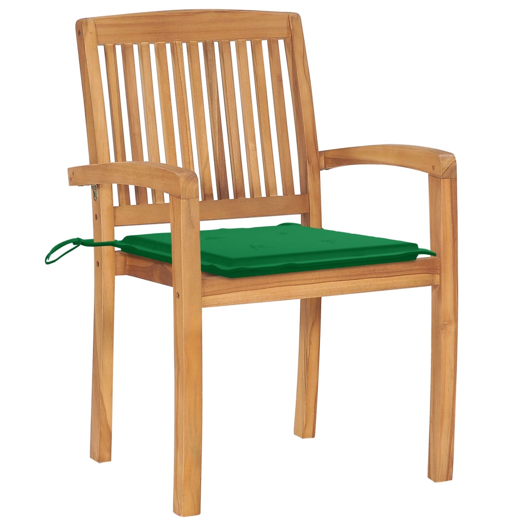 Garden Chairs 2 pcs with Green Cushions Solid Teak Wood