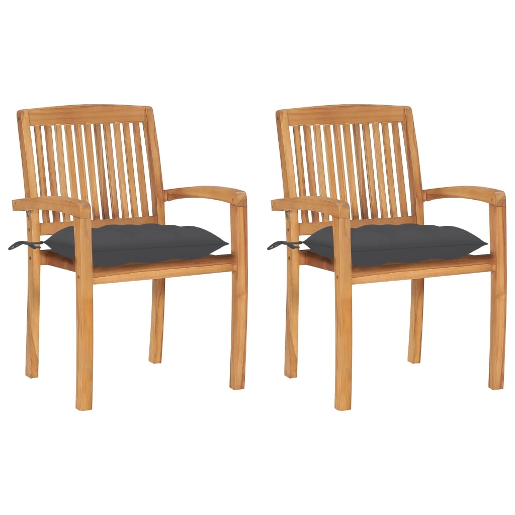 Garden Chairs 2 pcs with Anthracite Cushions Solid Teak Wood