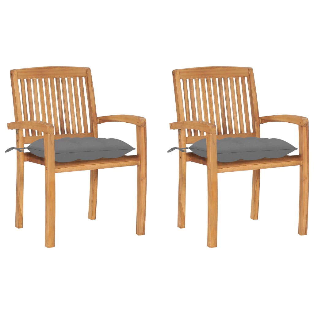 Garden Chairs 2 pcs with Grey Cushions Solid Teak Wood