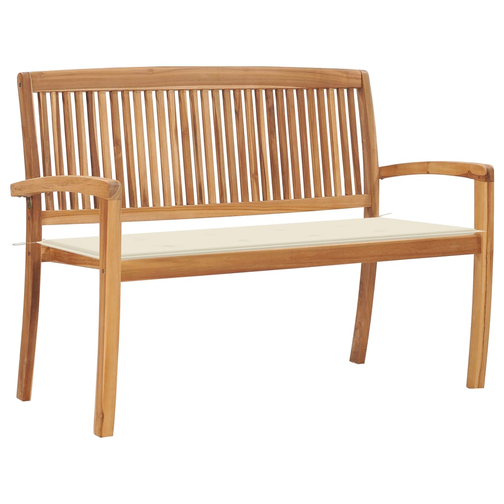 Stacking Garden Bench with Cushion 128.5 cm Solid Teak Wood