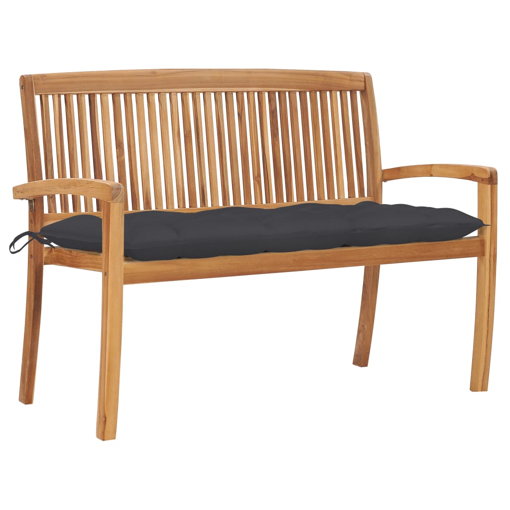 Stacking Garden Bench with Cushion 128.5 cm Solid Teak Wood