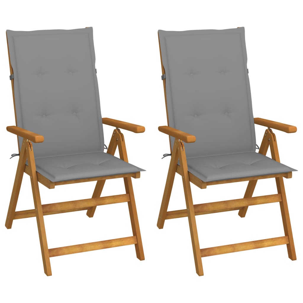 Garden Reclining Chairs 2 pcs with Cushions Solid Acacia Wood