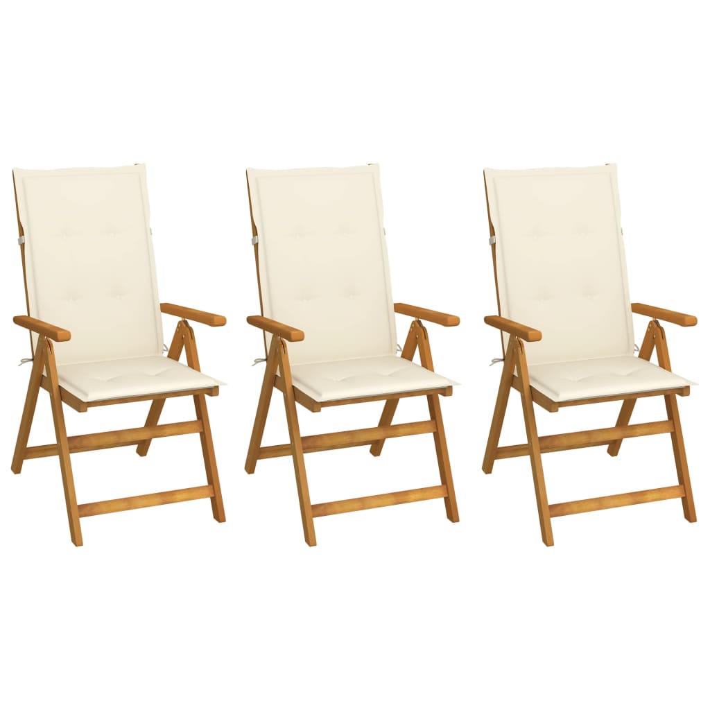 Folding Garden Chairs 3 pcs with Cushions Solid Acacia Wood