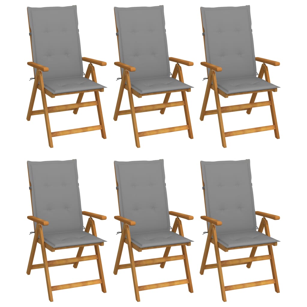 Folding Garden Chairs 6 pcs with Cushions Solid Acacia Wood