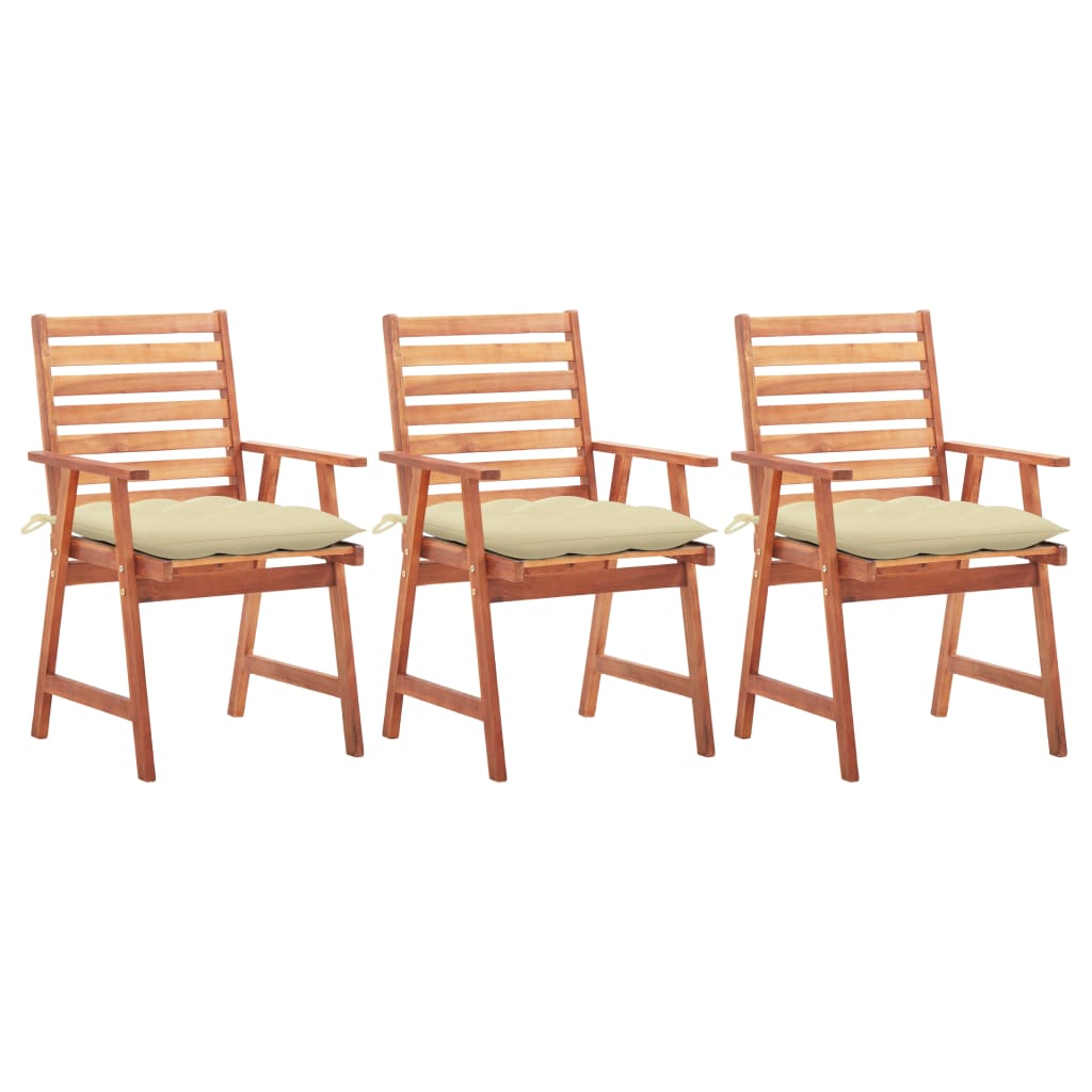 Outdoor Dining Chairs 3 pcs with Cushions Solid Acacia Wood