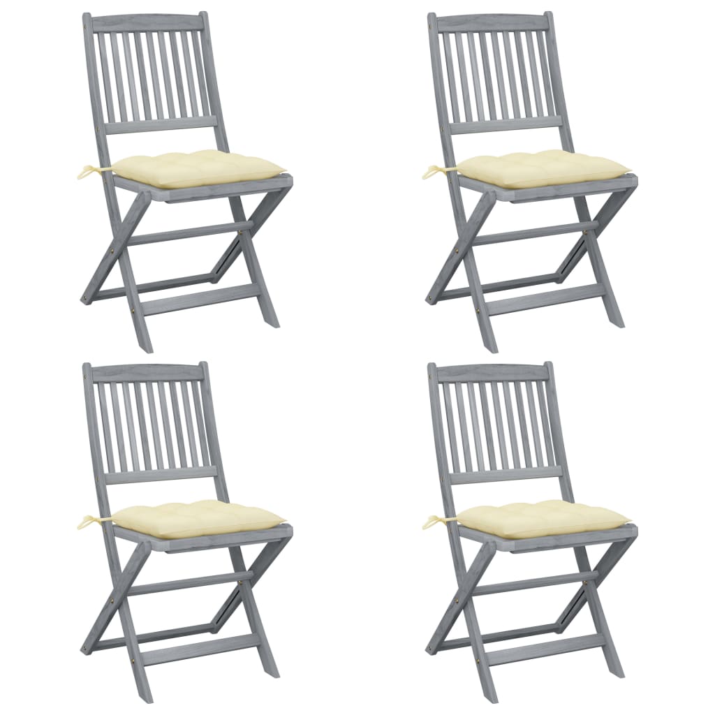 Folding Outdoor Chairs 4 pcs with Cushions Solid Acacia Wood