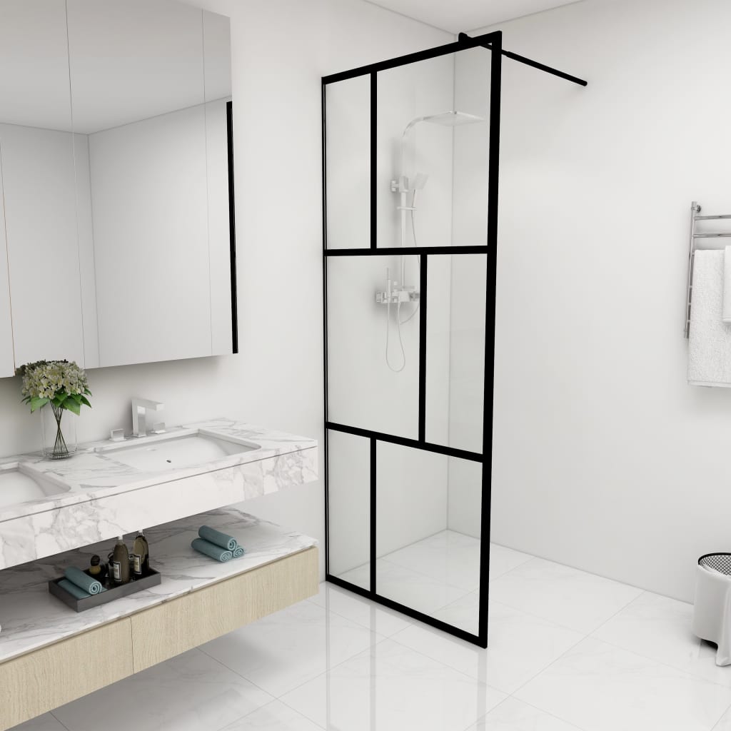 Walk-in Shower Wall with Tempered Glass Black 80x195 cm