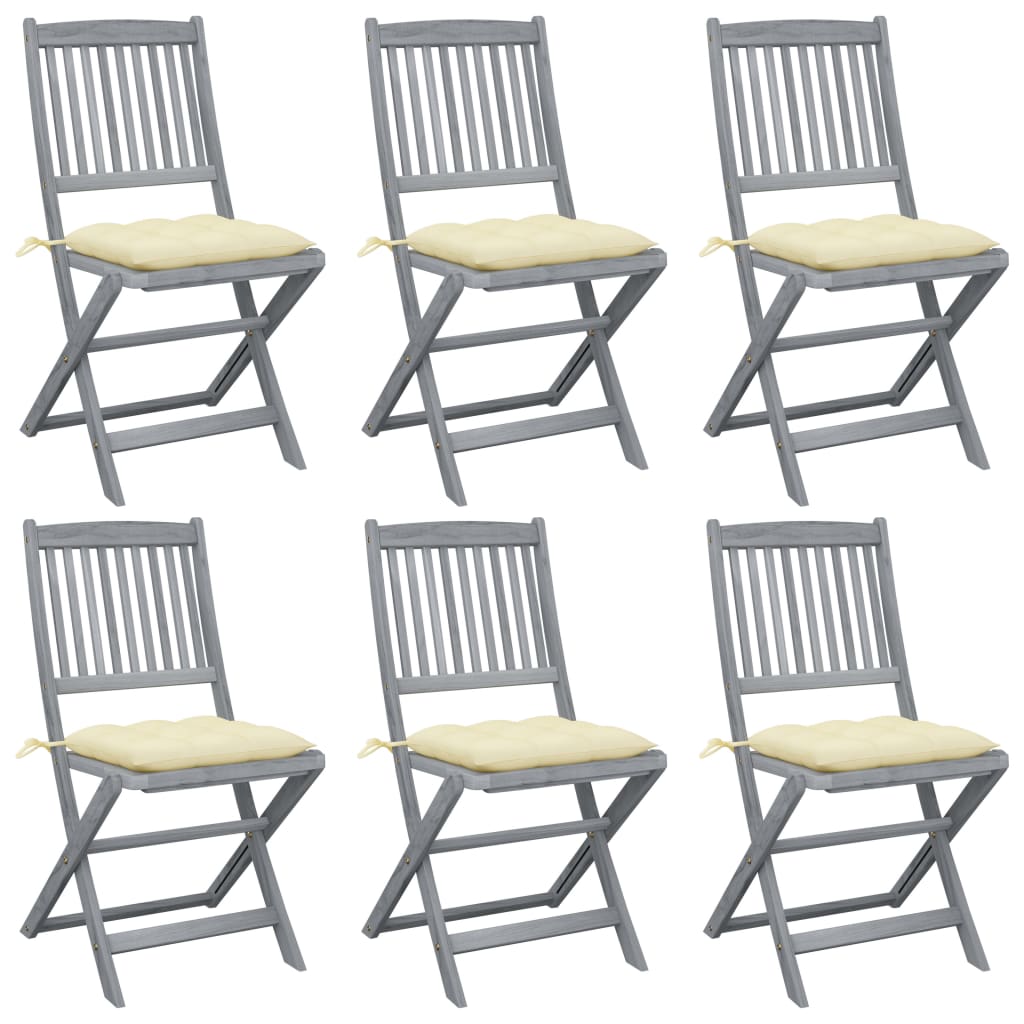 Folding Outdoor Chairs 6 pcs with Cushions Solid Acacia Wood