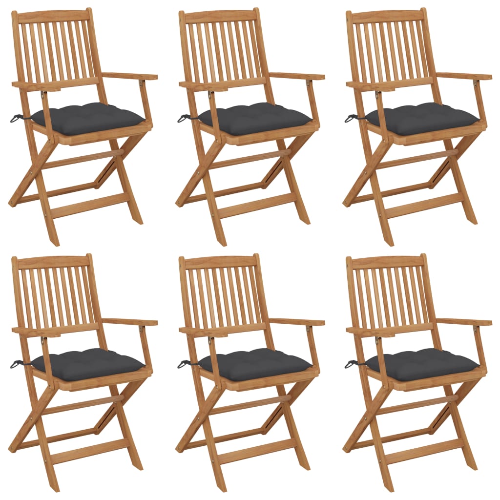 Folding Garden Chairs 6 pcs with Cushions Solid Wood Acacia