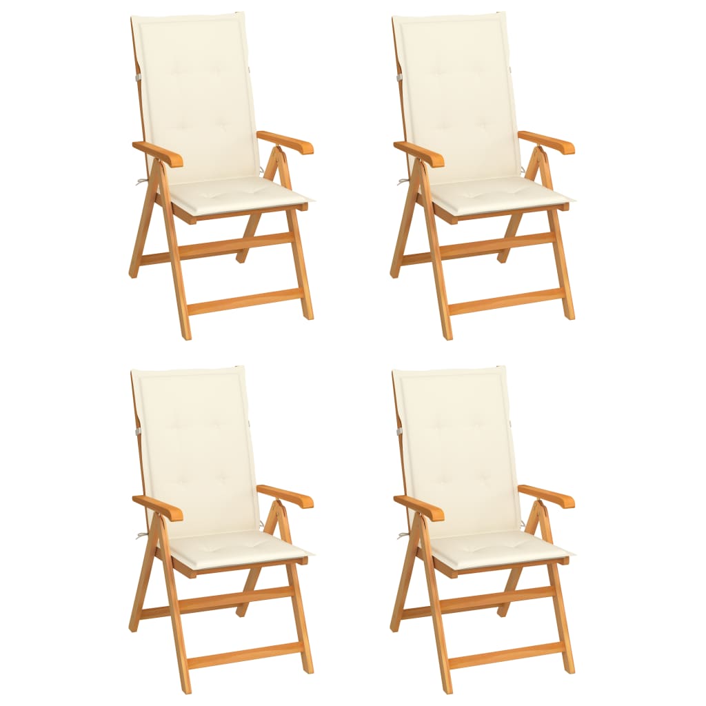 Garden Chairs 4 pcs with Cream Cushions Solid Teak Wood