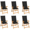 Garden Chairs 6 pcs with Black Cushions Solid Teak Wood