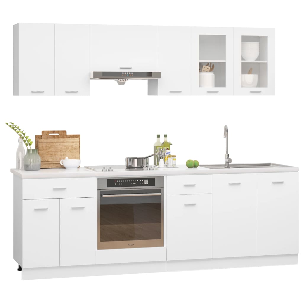 8 Piece Kitchen Cabinet Set White Engineered Wood