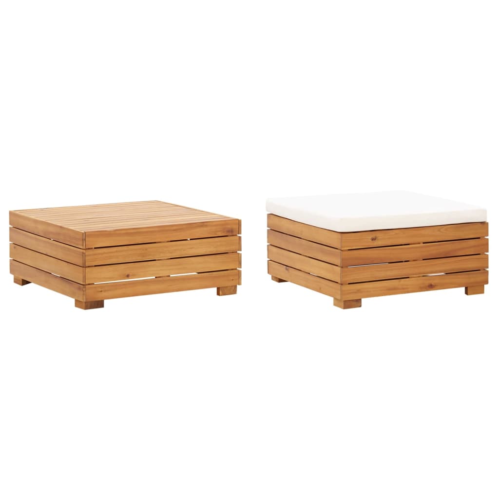 Garden Table and Footrest Set with Cushion Solid Acacia Wood