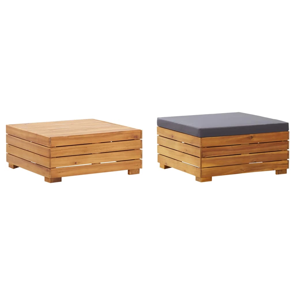 Garden Table and Footrest Set with Cushion Solid Acacia Wood