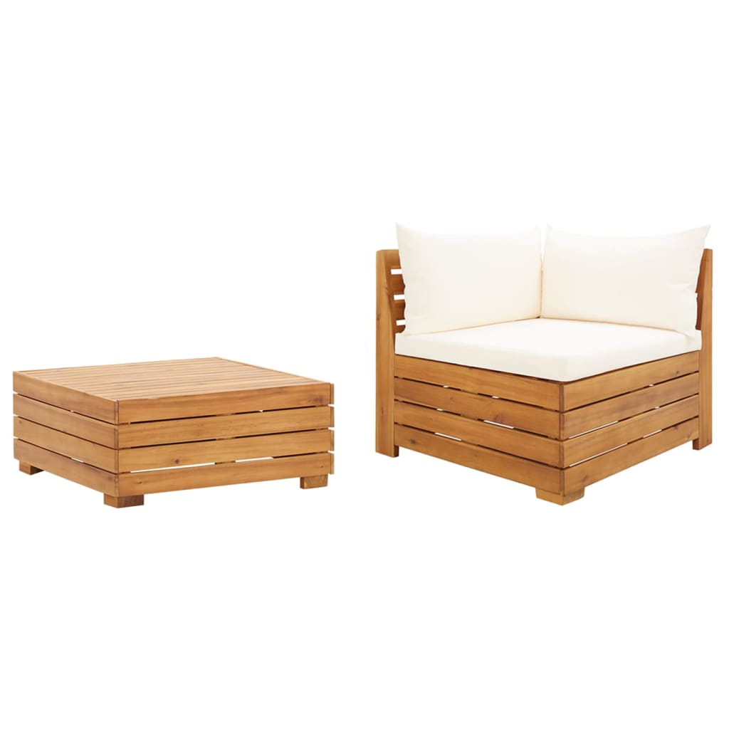 2 Piece Garden Lounge Set with Cushions Solid Acacia Wood