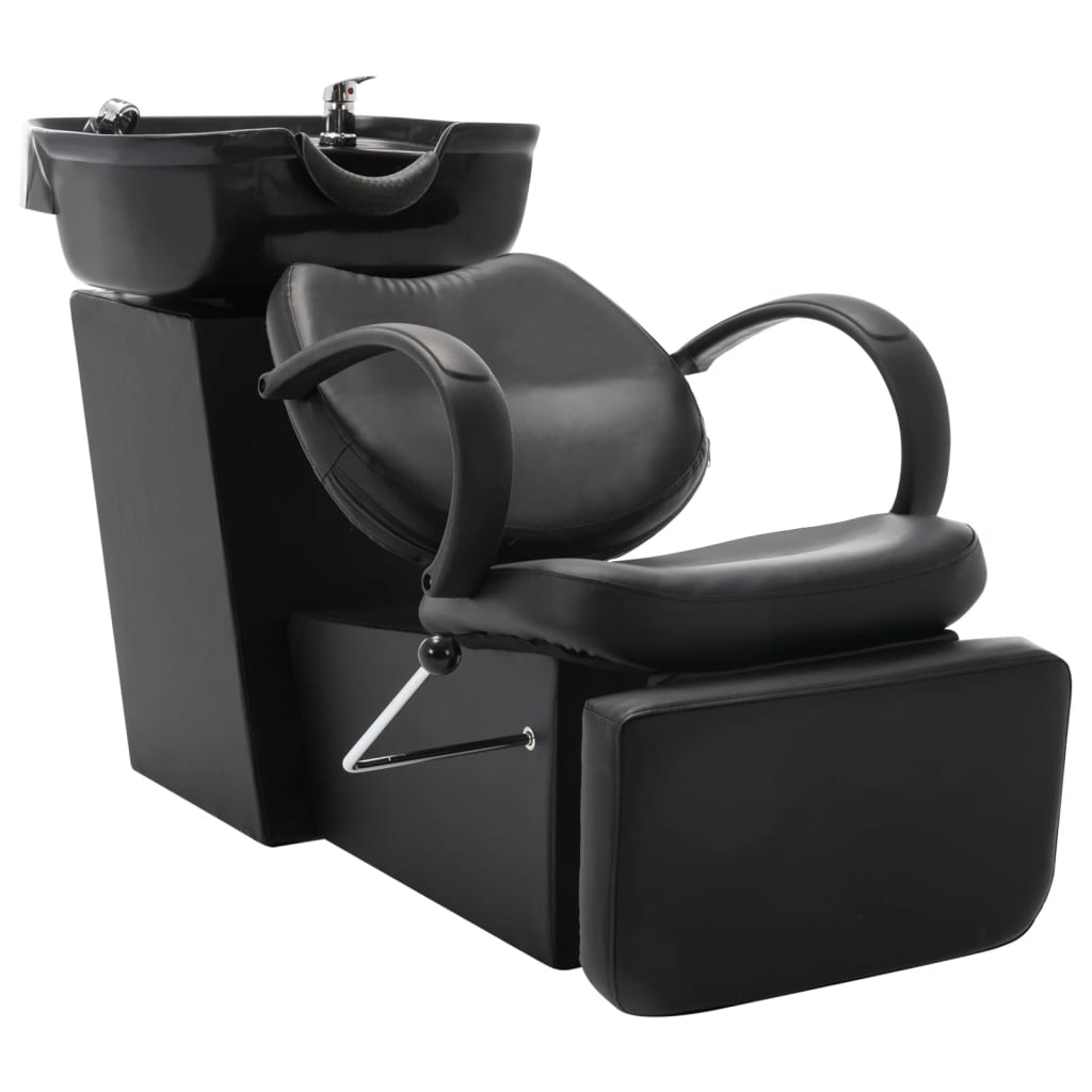 Salon Shampoo Chair with Washbasin Black Faux Leather