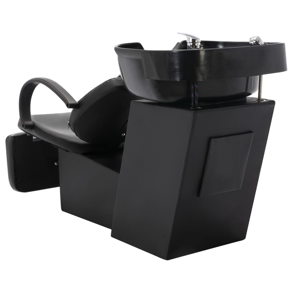 Salon Shampoo Chair with Washbasin Black Faux Leather