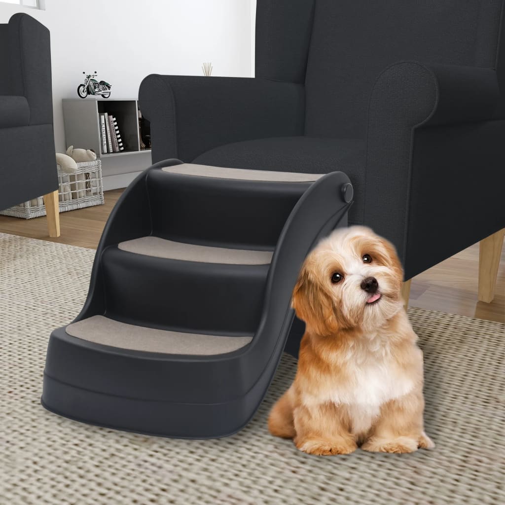 Folding 3-Step Dog Stairs Black