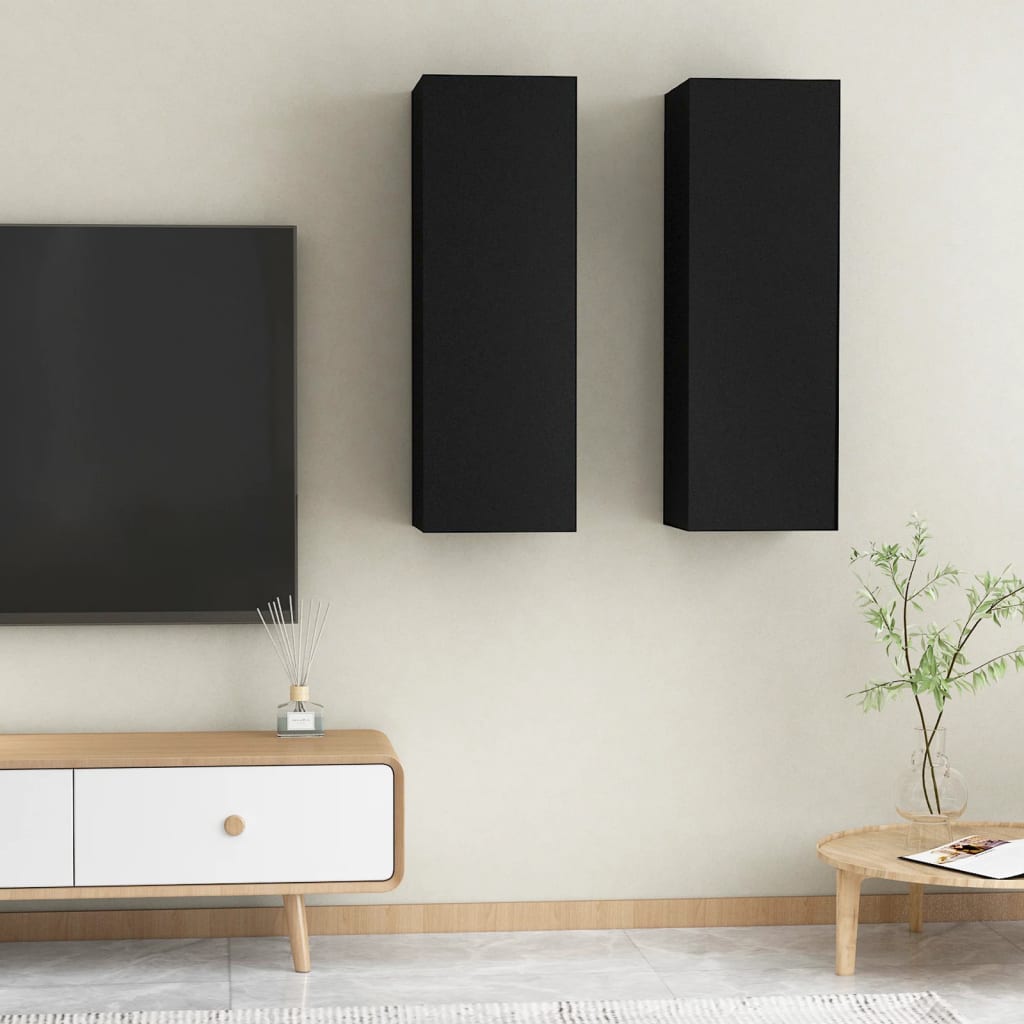 TV Cabinets 2 pcs Black 30.5x30x90 cm Engineered Wood